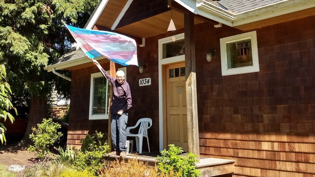 Heather's Dad with the Trans Flag